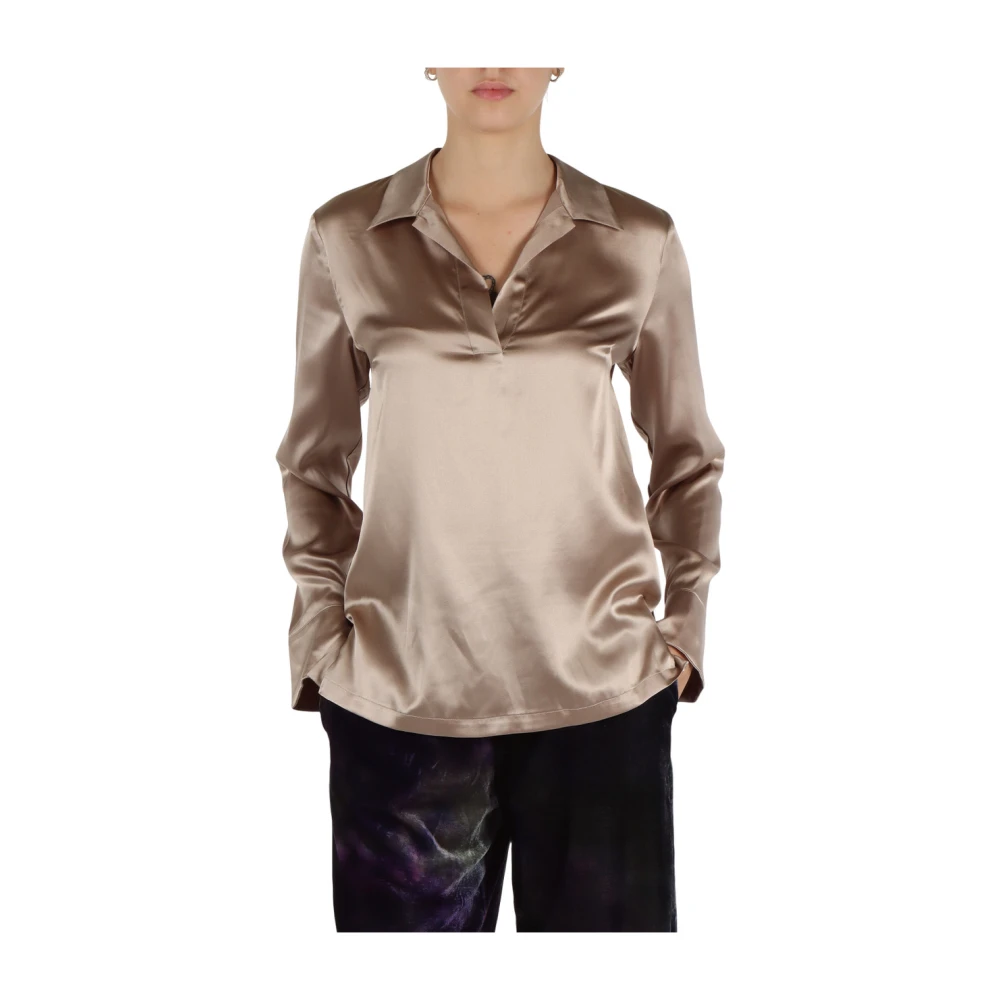 Maliparmi Silk Satin V-hals Blouse Brown Dames