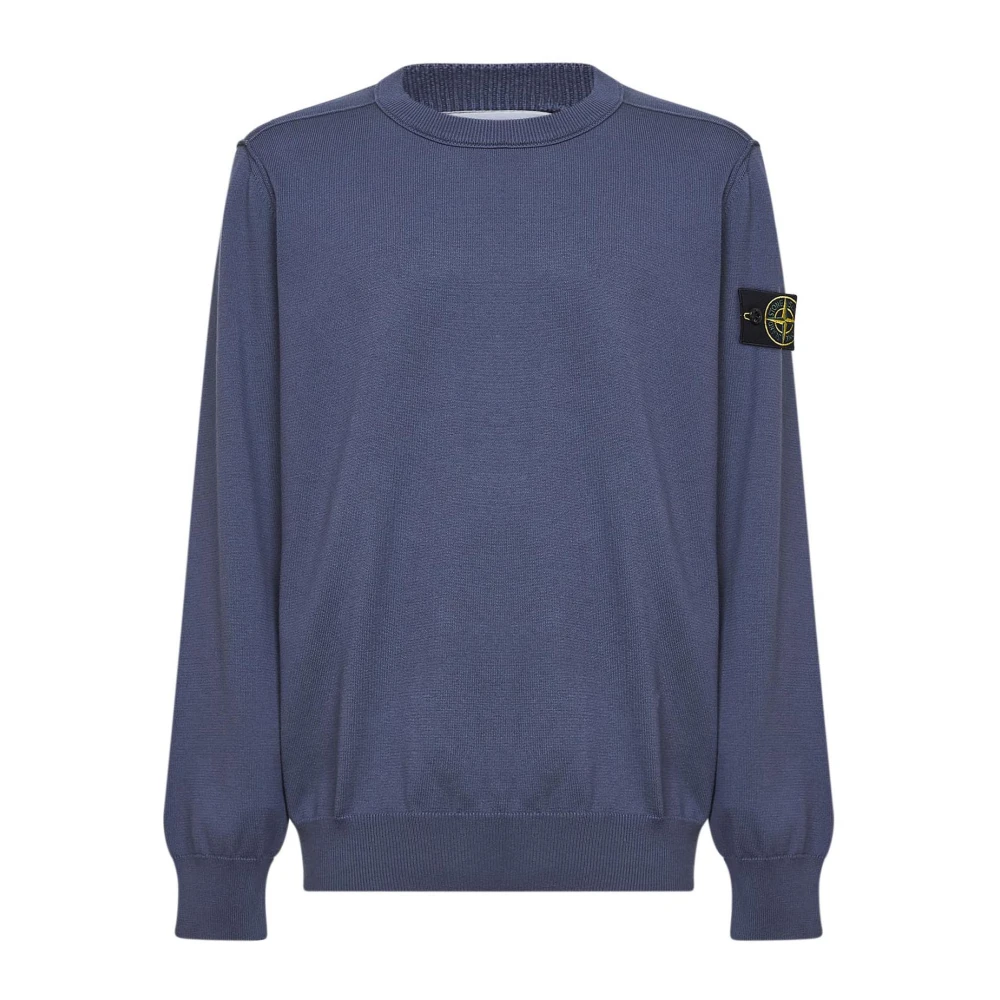 Stone Island Blue Crewneck Jumper With Logo - Male - Round-Neck Knitwear - 2XL - Knitwear