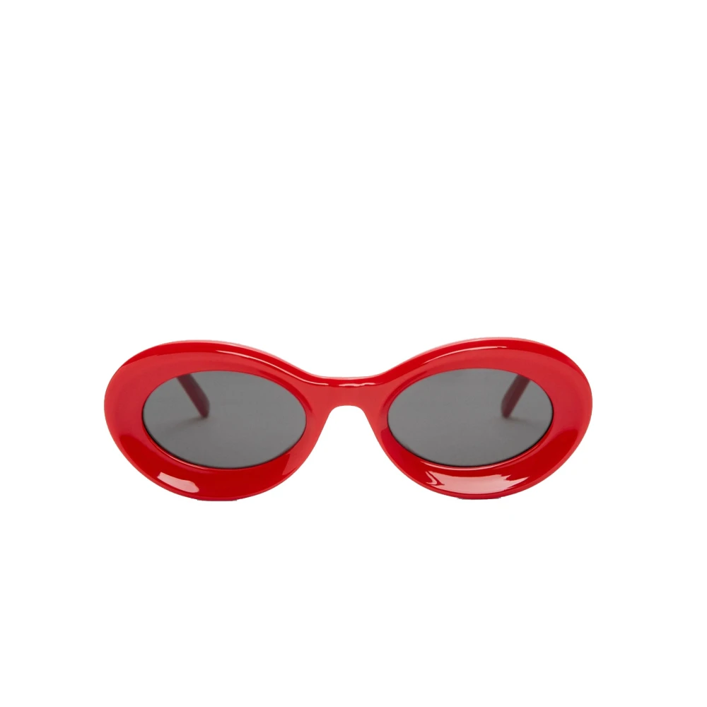 Røde ovale solbriller for kvinner med grå linser