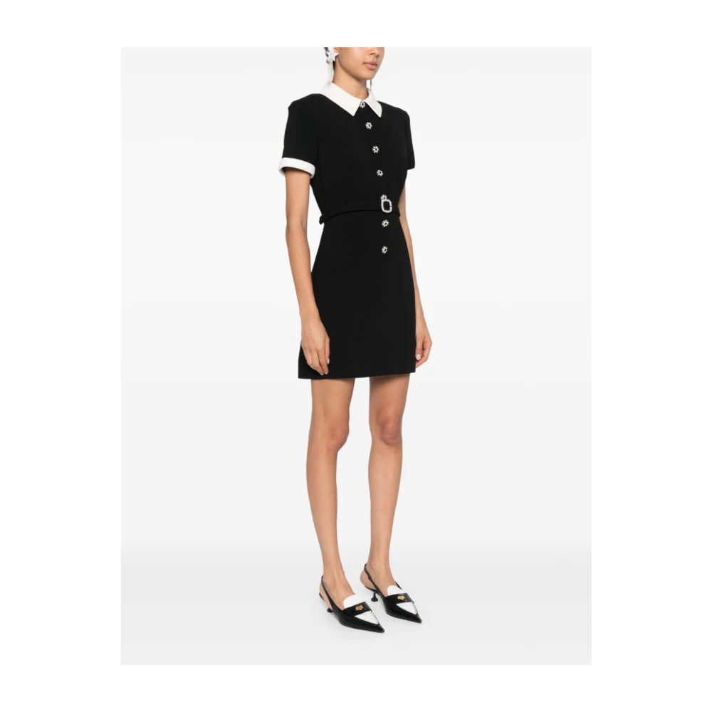 Self Portrait Zwarte Crepe Jurk Kristal Knopen Black Dames