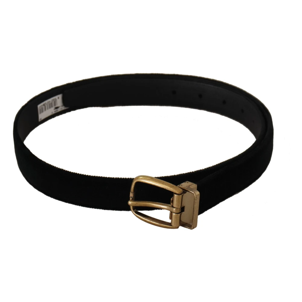 Dolce & Gabbana Men's Black/Gold Velvet Leather Belt With Tone Metal Buckle