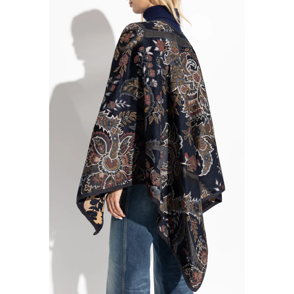 ETRO Omkeerbare poncho met bloemenpatroon Black Dames