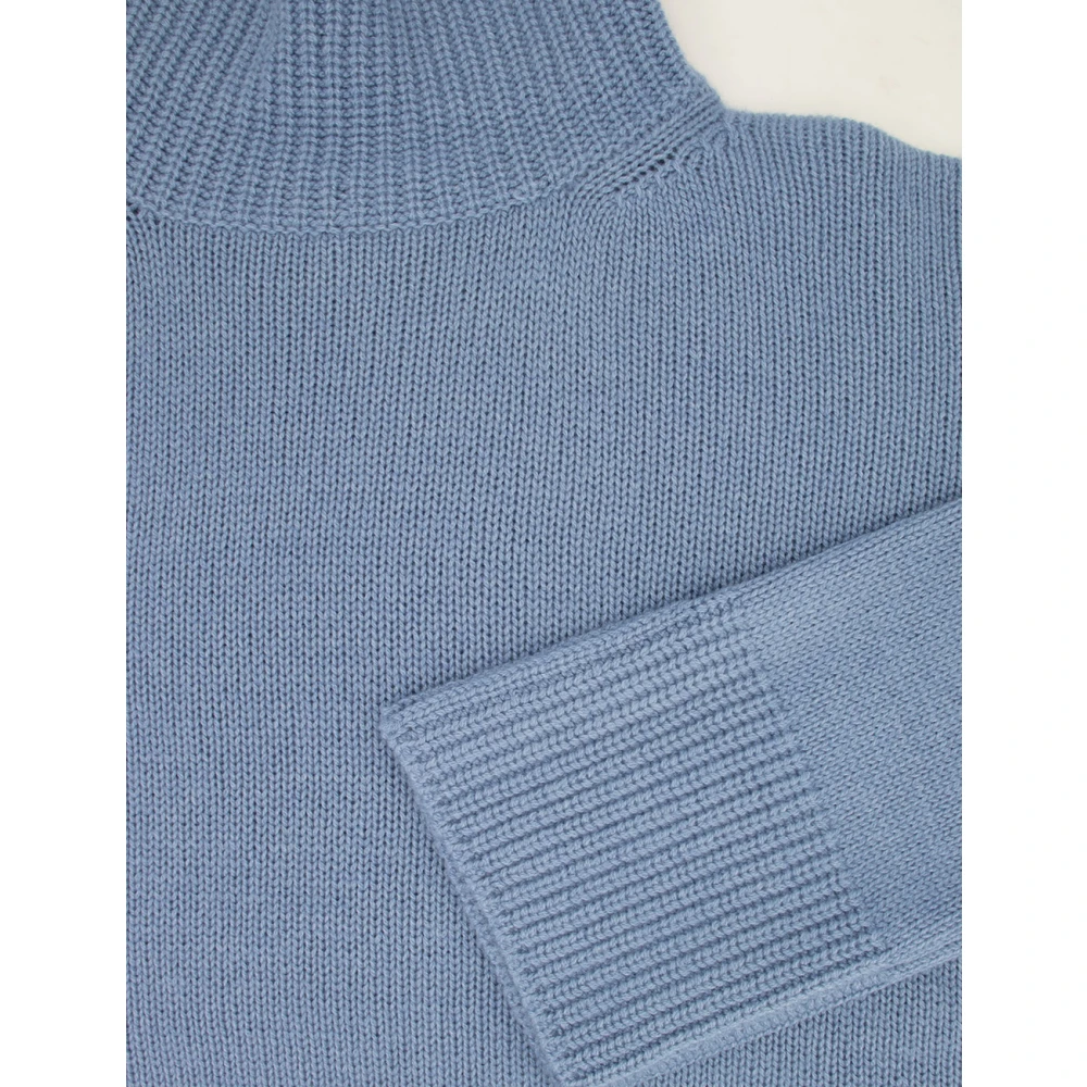 Le Tricot Perugia Zachte Gebreide Trui met Hoge Kraag Blue Dames