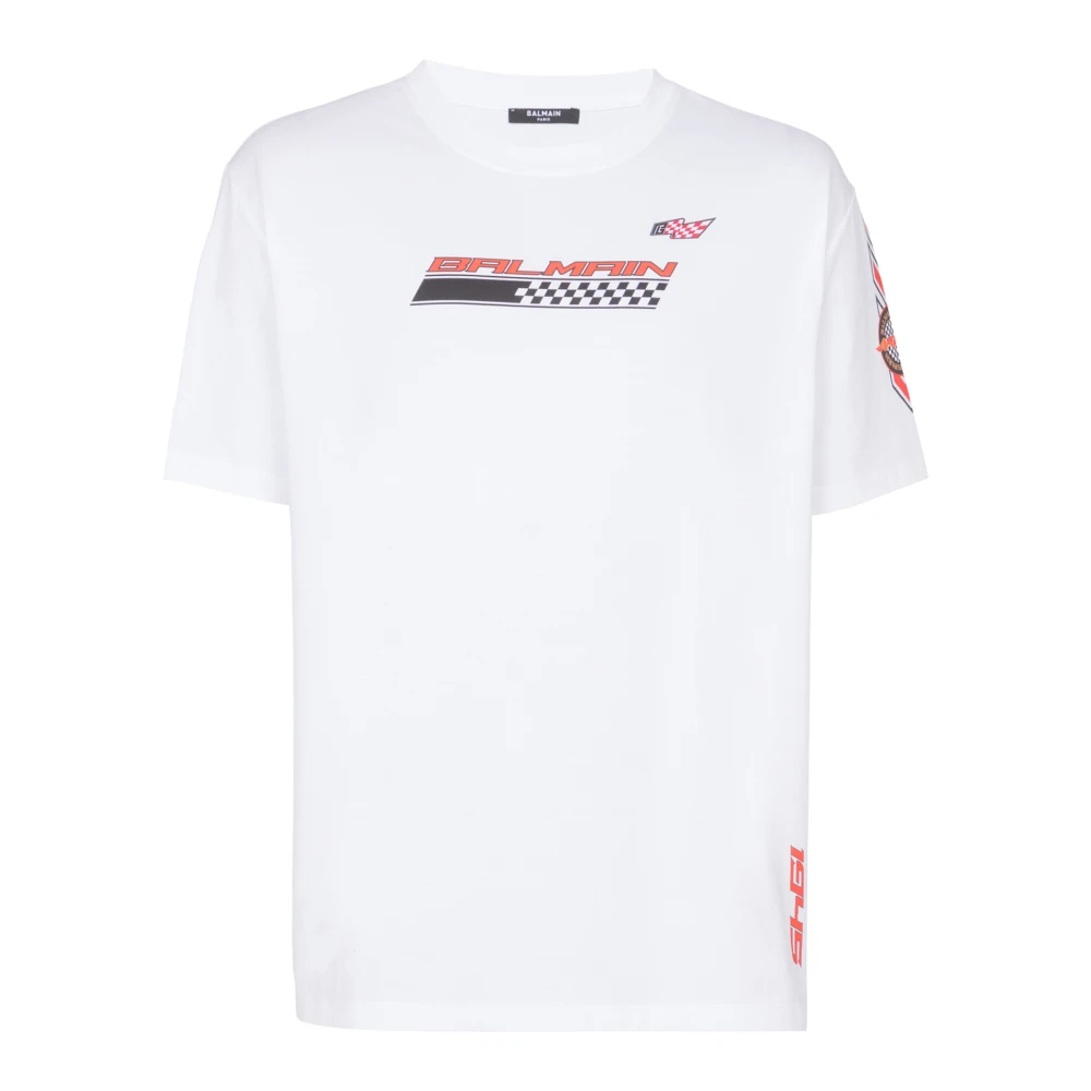 Balmain T-shirt met Racing print White Heren