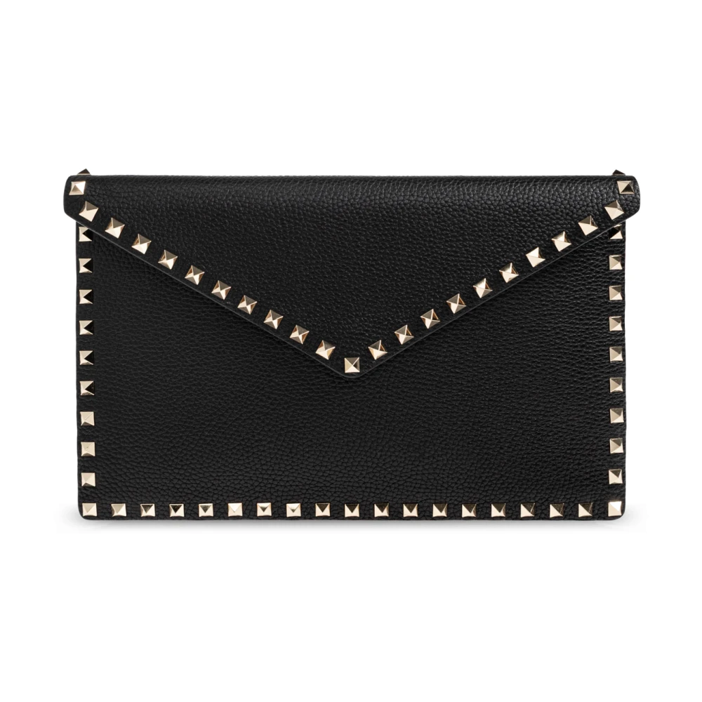 Valentino Garavani Black Clutches, Female, One Size, Leather Clutch With Studs