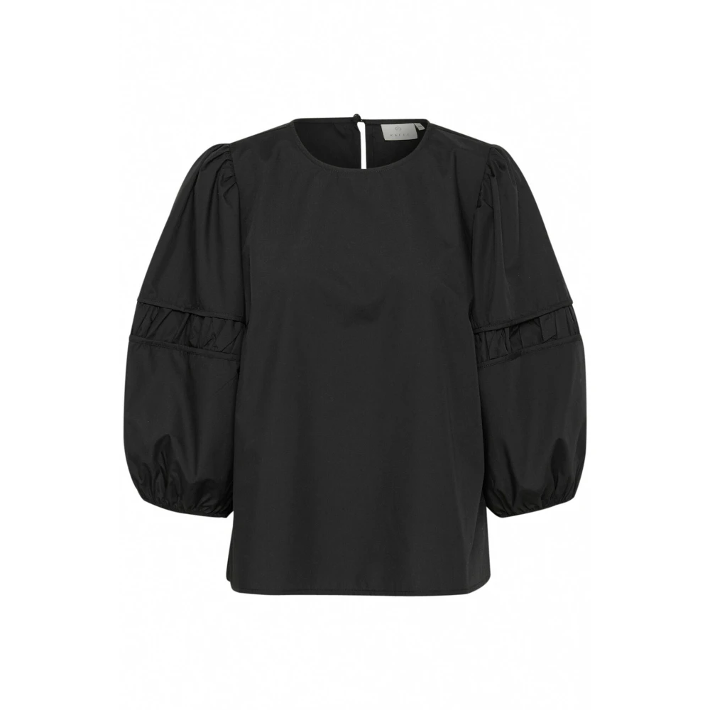 Kaffe Zwart Diepe Blouse met Pofmouwen Black Dames