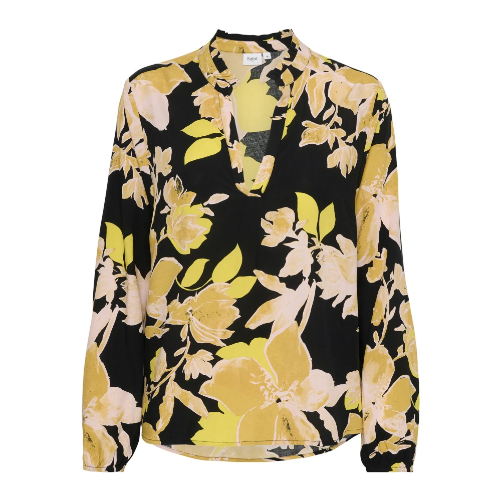 Saint Tropez Zwart Gebrande Bloemen Blouse Yellow Dames
