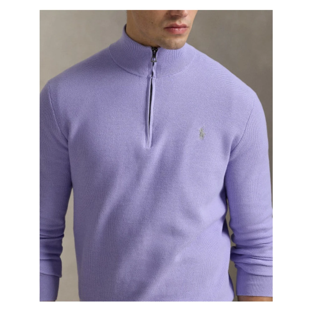 Polo Ralph Lauren Honingraat Gebreide Half-Zip Katoenen Trui Purple Heren