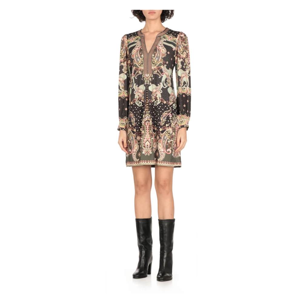 Hale Bob Zwarte Paisley Patroon V-Hals Jurk Multicolor Dames