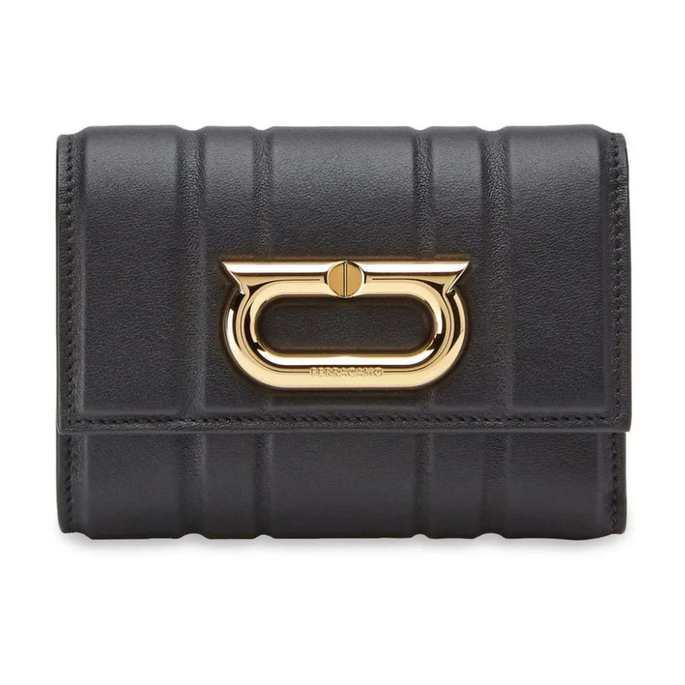 Salvatore Ferragamo Zwarte gewatteerde portemonnee met goudkleurige hardware Black Dames