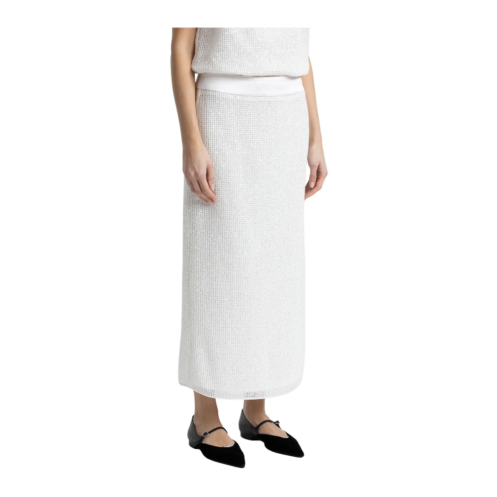 PESERICO Wol mohair en zijden mesh lange rok White Dames