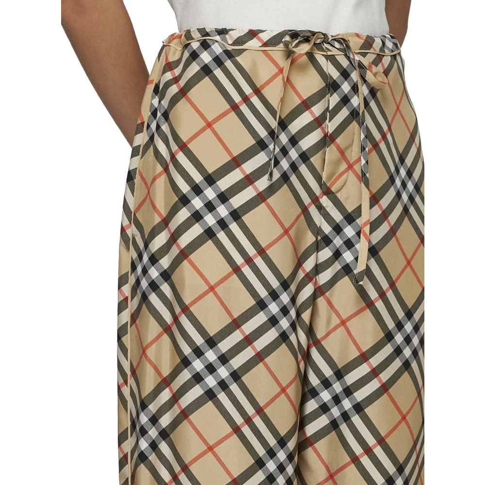 Burberry Zijden broek met ruitpatroon Beige Dames