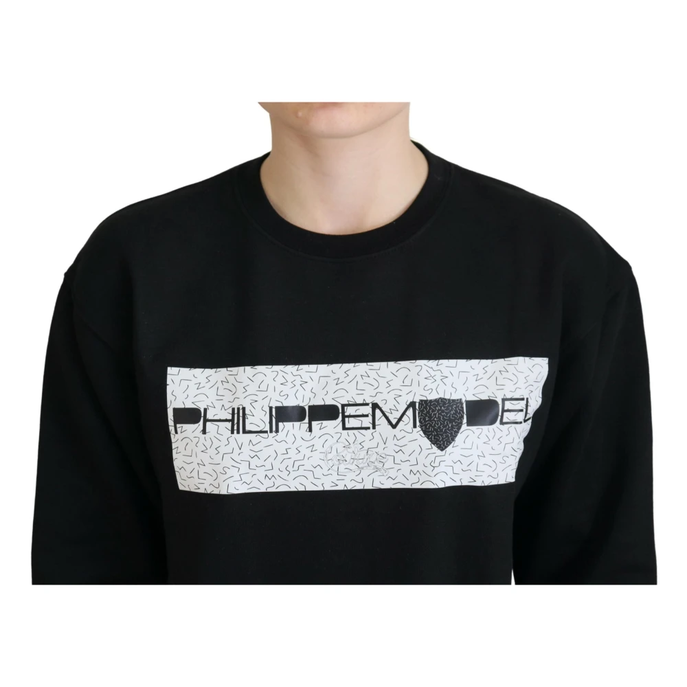 Philippe Model Elegante zwarte katoenen trui met print Black Dames