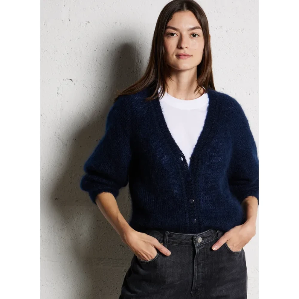 Des Petits Hauts Marine Mohair Wol Zijde Vest Blue Dames