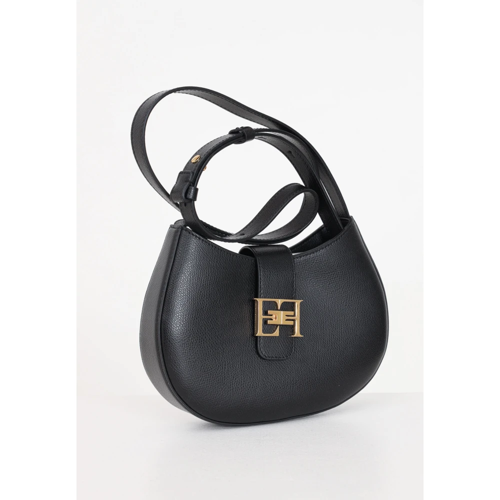 Elisabetta Franchi Zwarte Medium Hobo Tas met Metalen Logo Black Dames