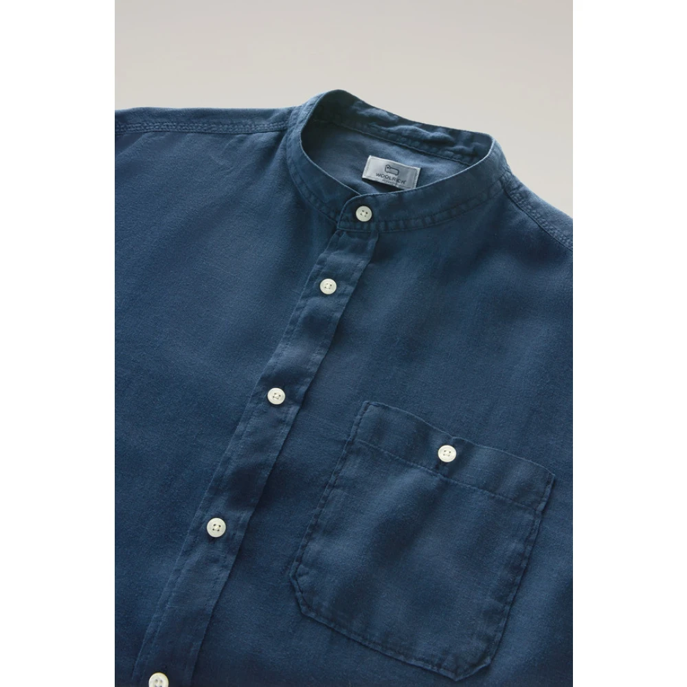 Woolrich Linnen Casual Overhemd Blue Heren