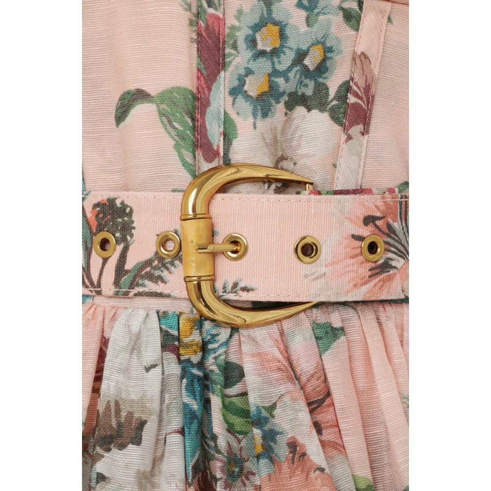 Zimmermann Roze Midi Jurk met Strikbandjes Multicolor Dames