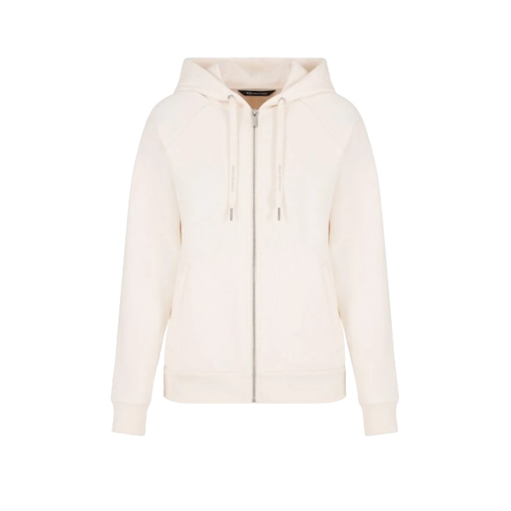 Armani Exchange Women's White Zip-Throughs, M, Stretch Fabric Zip-Up Hoodie