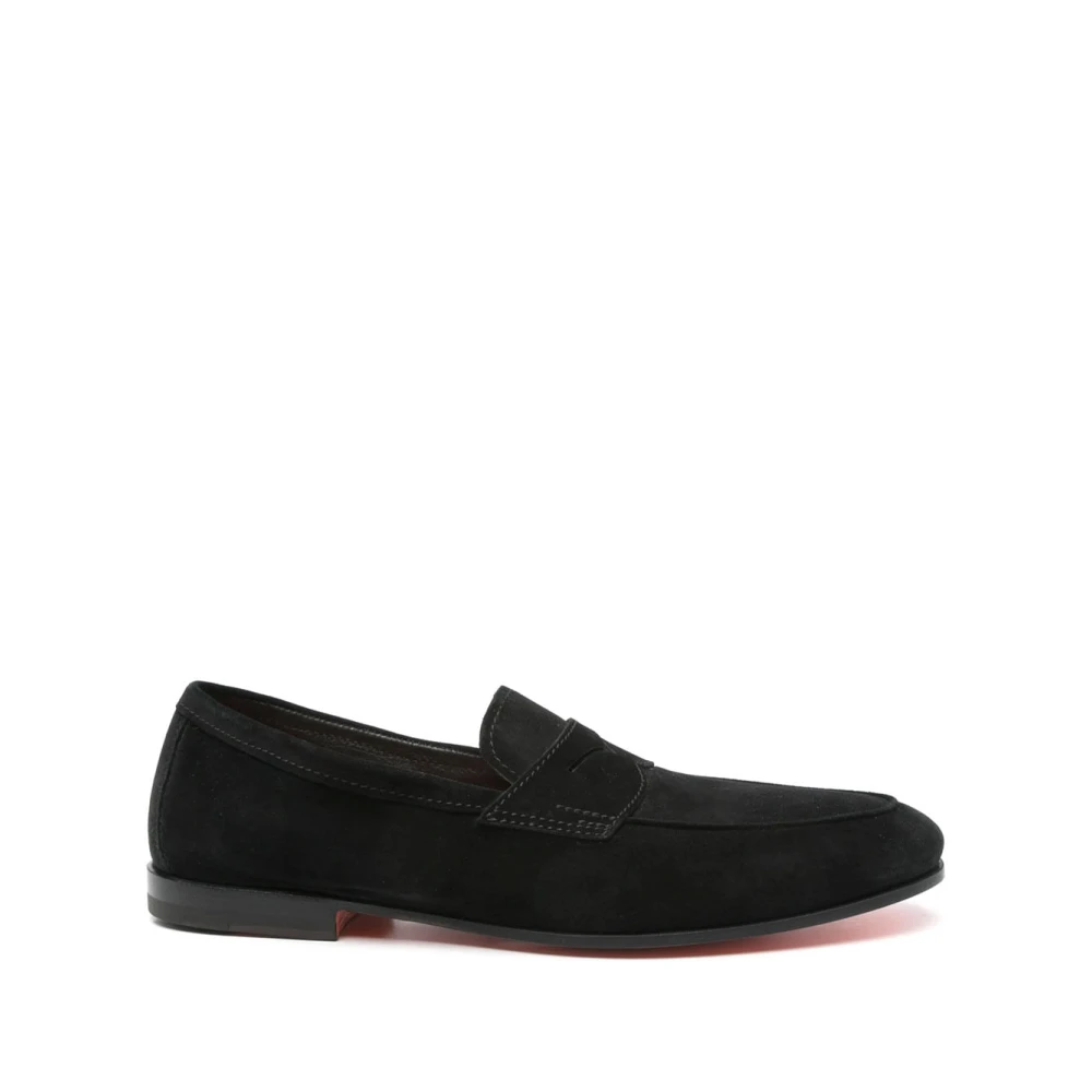 Santoni Men's Black Loafers, 7 Uk, Stylish Leather Loafers For