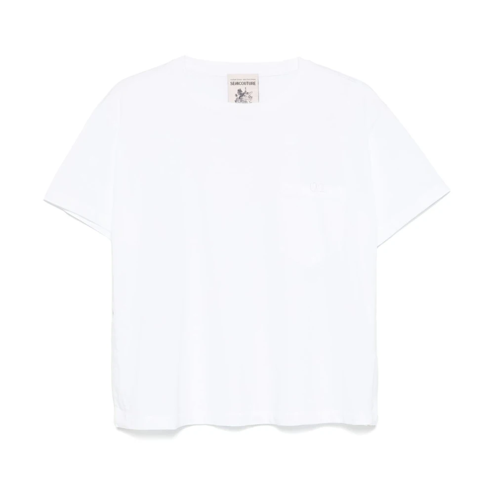 Semicouture Wit Geborduurd Motief Crew Neck T-shirt White Dames