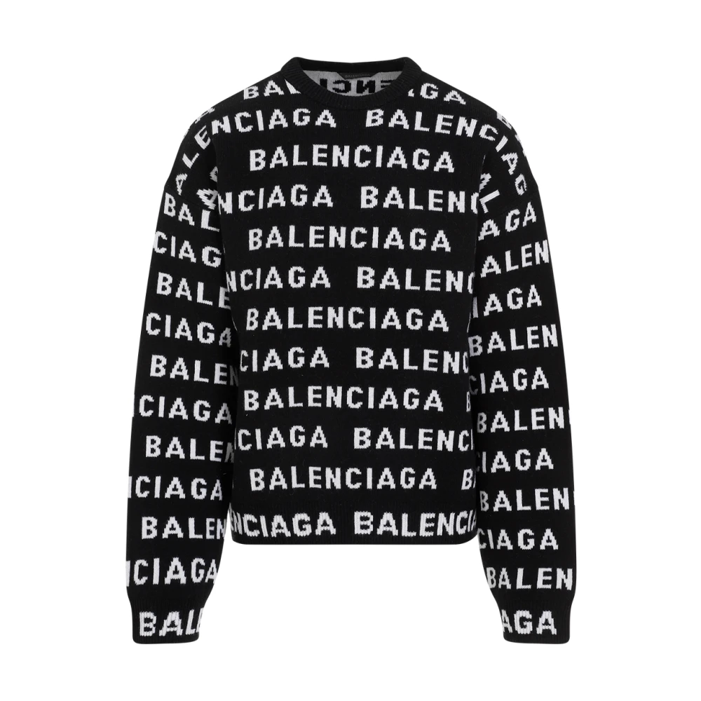 Balenciaga Zwarte Wol Crewneck Sweater Ss24 Black Heren