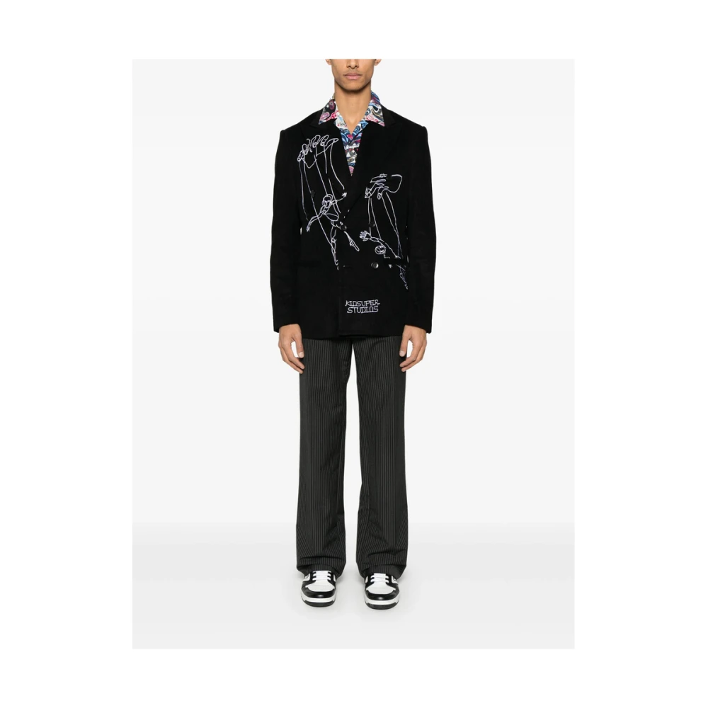 KidSuper Studios Zwarte double-breasted jas met zakken Black Heren