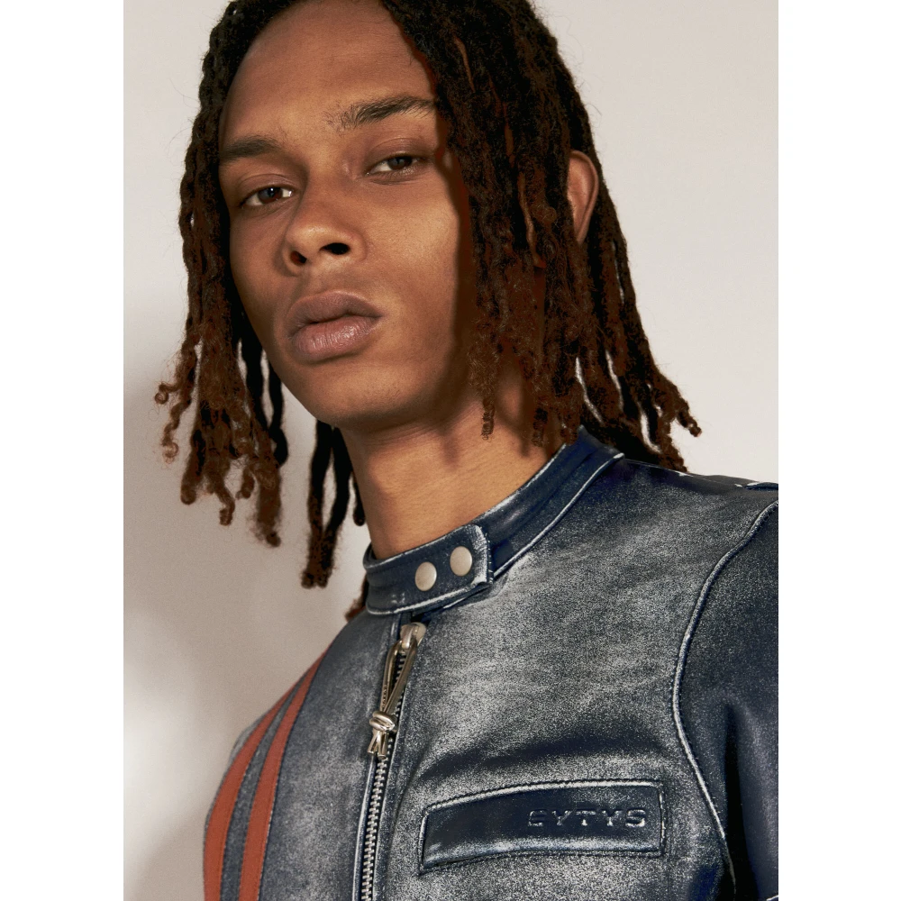 Eytys Navy Leren Jas met Logo Detail Blue Heren