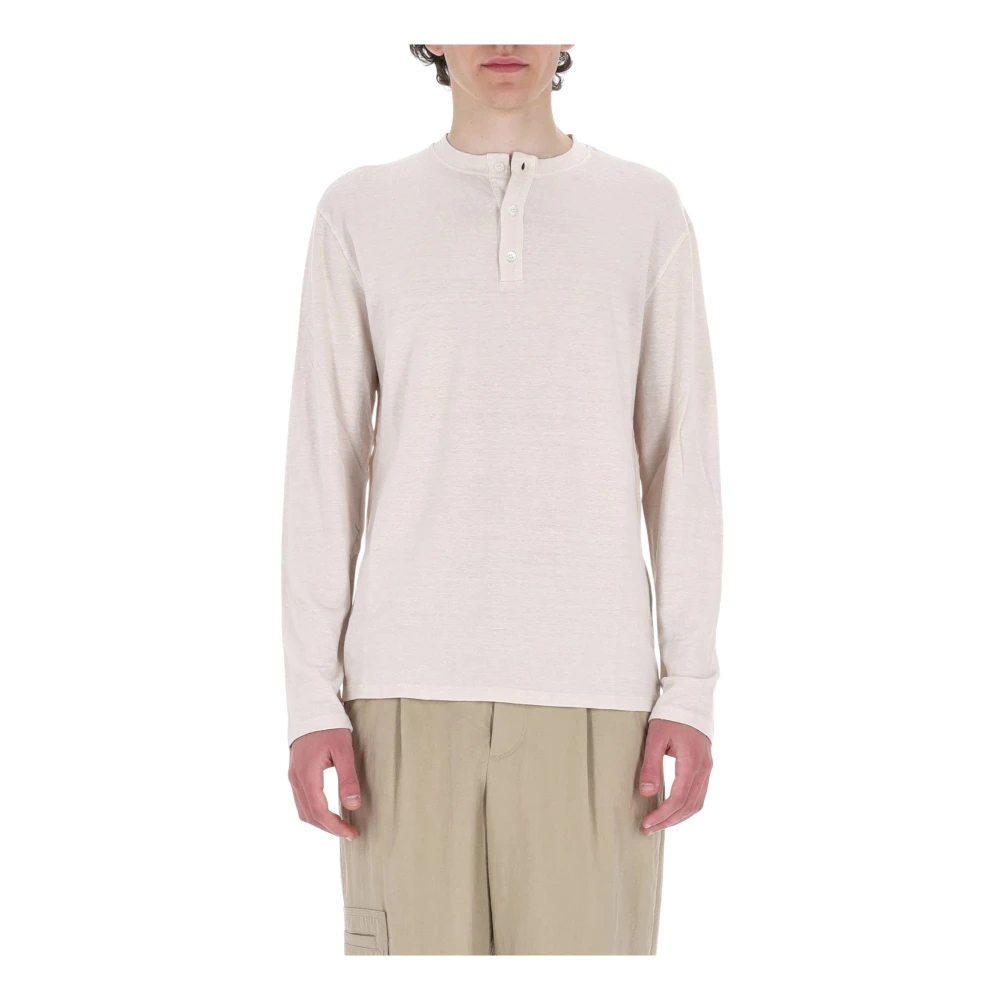 Roberto Collina Mannelijk Beige Tops Heren, 2XL, Linnen, T-Shirt Serafino