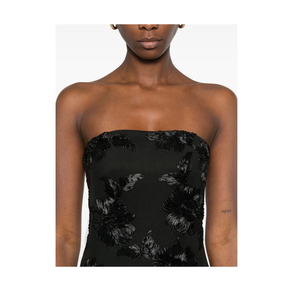 Rotate Birger Christensen Zwarte Bloemen Mesh Strapless Jurk Black Dames
