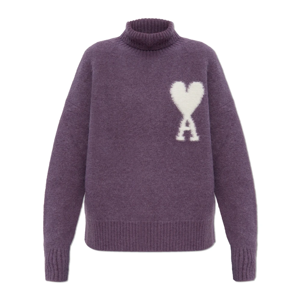 Ami Paris Wollen Coltrui met Logo Purple Dames