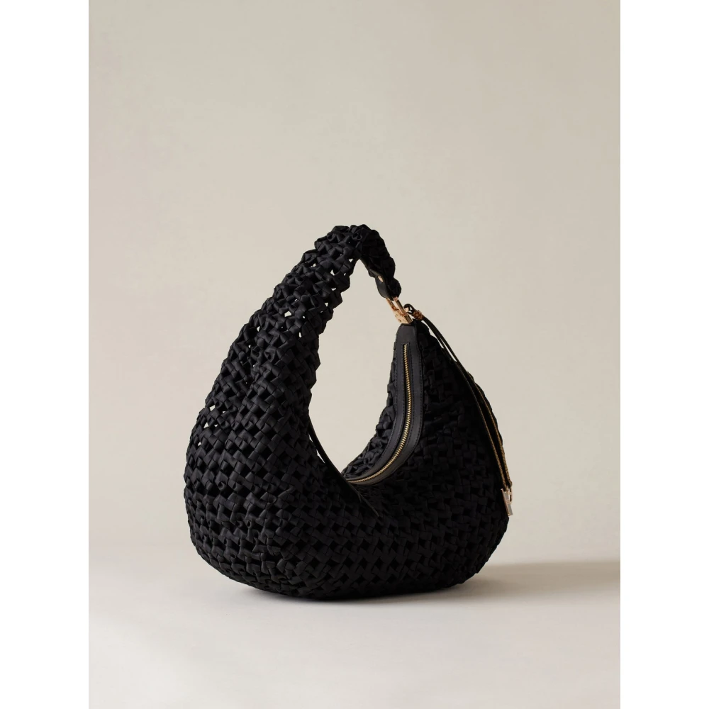 Borbonese Klassieke Hobo Tas in Zwart Natuurlijk Blue Dames