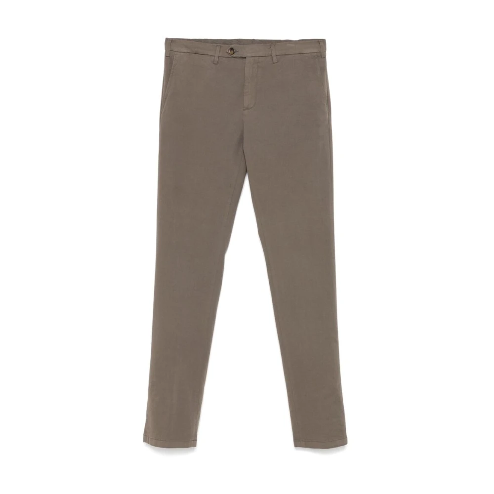 Canali Taupe Bruine Slim Fit Twill Broek Brown Heren