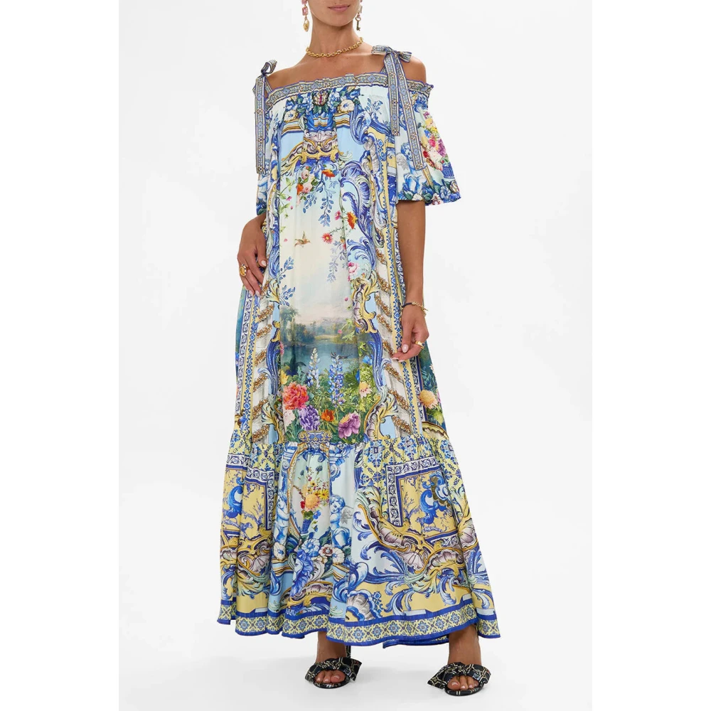 Camilla Off Shoulder Frill Zijden Jurk Multicolor Dames