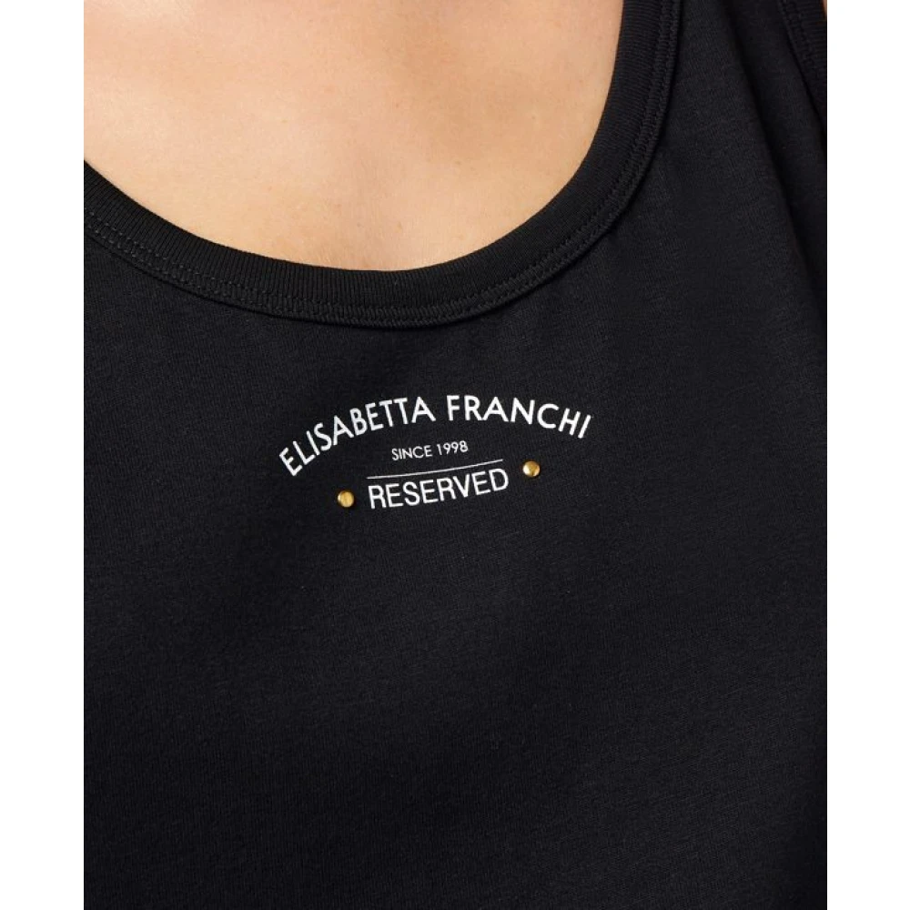 Elisabetta Franchi Zwart katoenen jersey top met logo print Black Dames