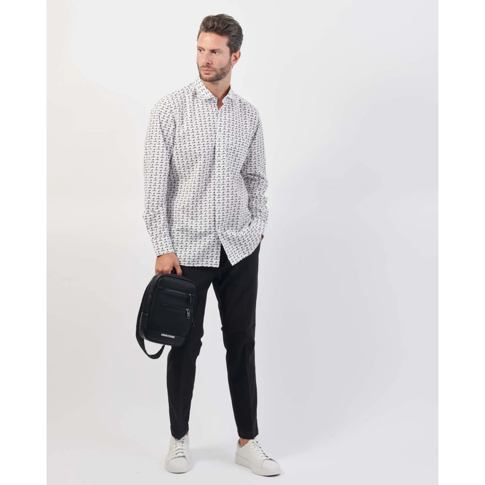 Hugo Boss Witte Katoenen Klassieke Overhemd met All-Over Print White Heren