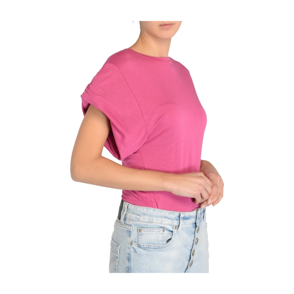 Dondup Fuchsia Jersey T-Shirt met Gerimpelde Mouwen Pink Dames