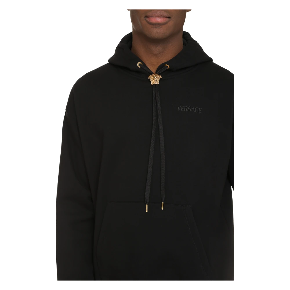 Versace Geribbelde katoenen hoodie Black Heren