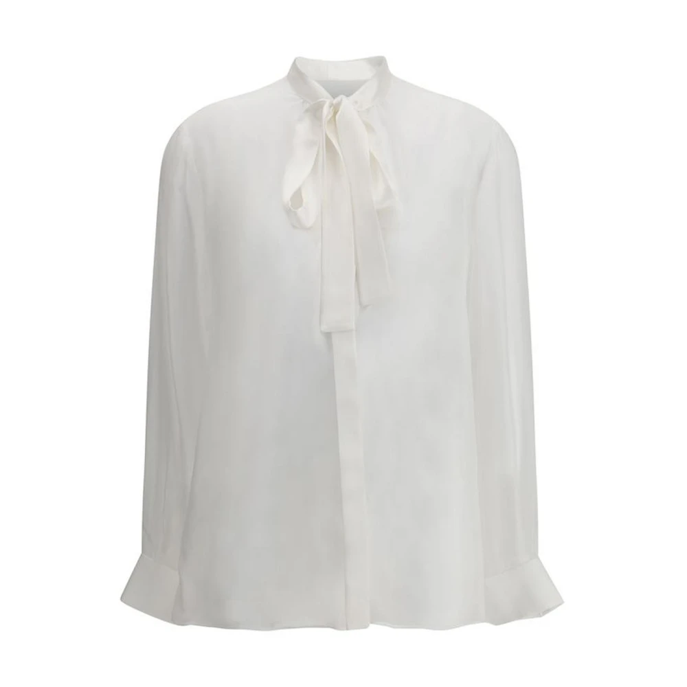 Dolce & Gabbana Donna Bianco Camicia In Chiffon Di Seta Con Sciarpa A Fiocco - Immagine 1