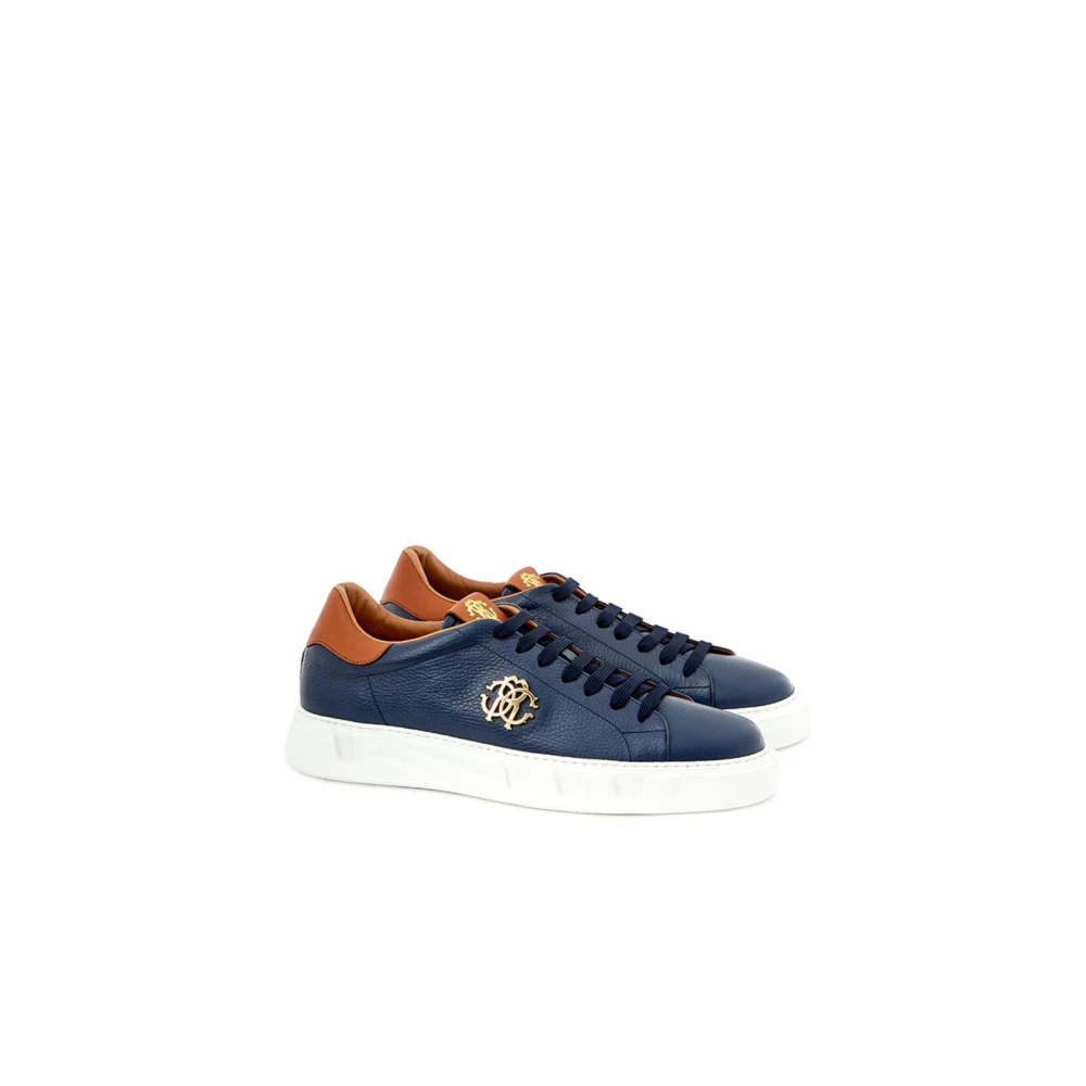 Roberto Cavalli Blauwe Leren LowTop Sneakers Blue Heren