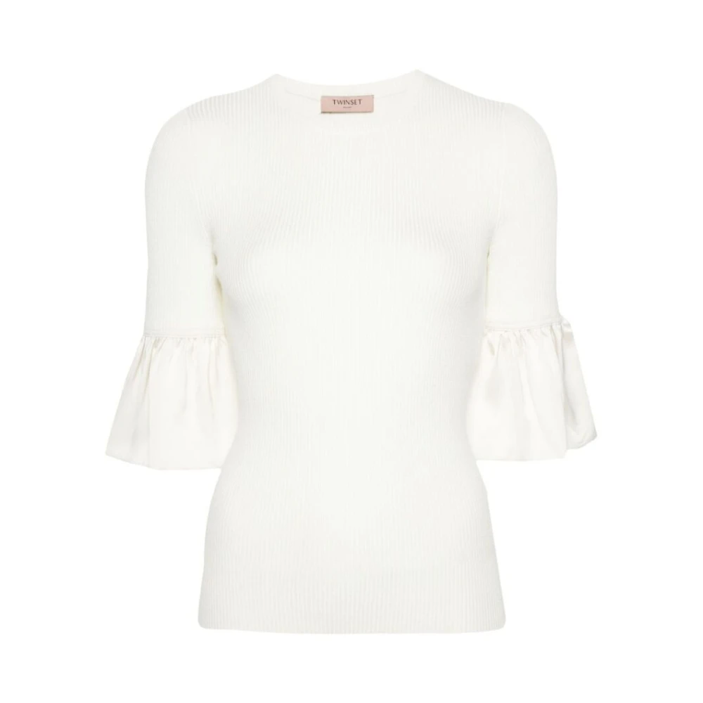 Twinset Witte Geribbelde Trui met Gerimpelde Details White Dames