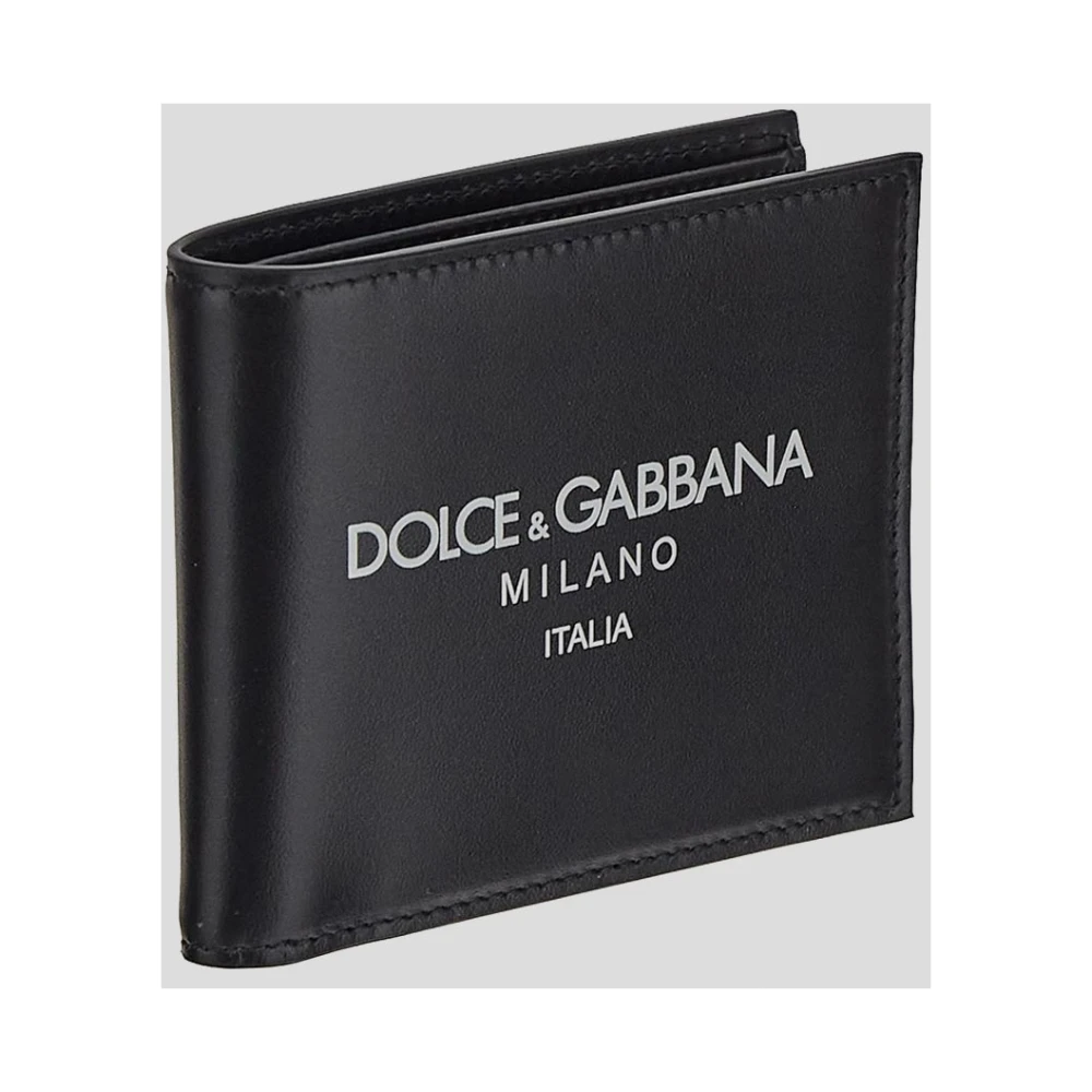 Dolce & Gabbana Logo Print Leren Bi-Fold Portemonnee Black Heren