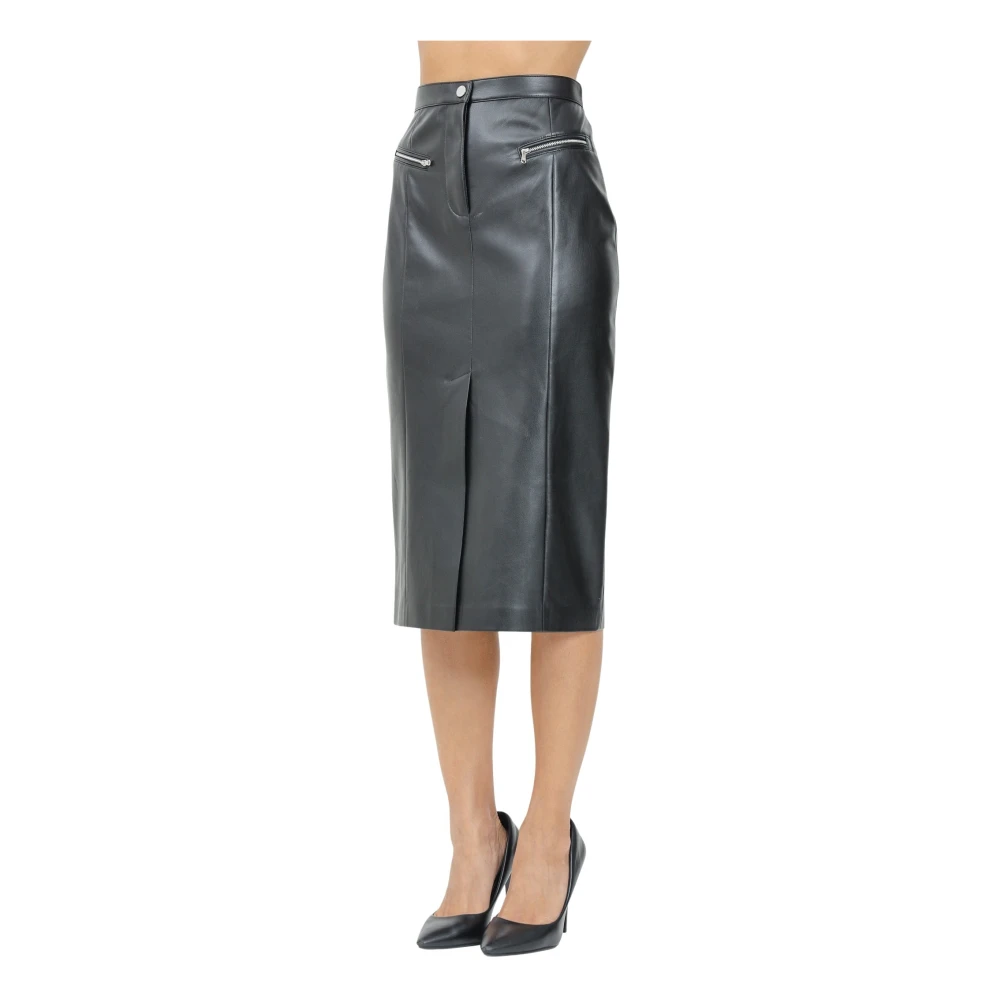 PATRIZIA PEPE Zwarte Midi Rok met Voor Split Black Dames
