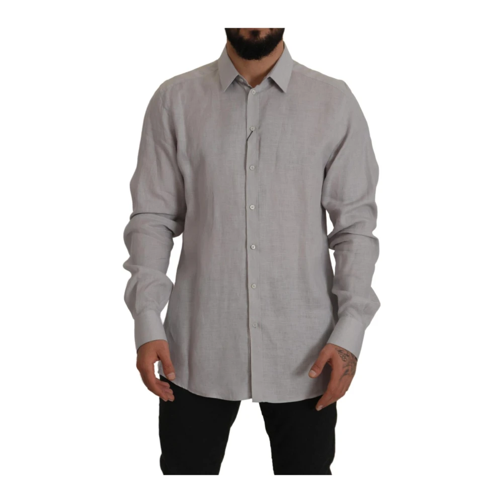 Dolce & Gabbana Men's Gray Classic Fit Linen Shirt Long Sleeves