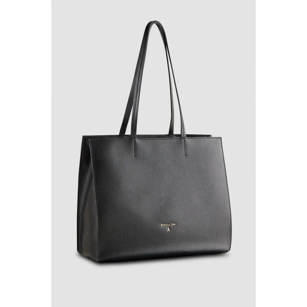 PATRIZIA PEPE Minimalistische Zwarte Leren Winkelmand Black Dames