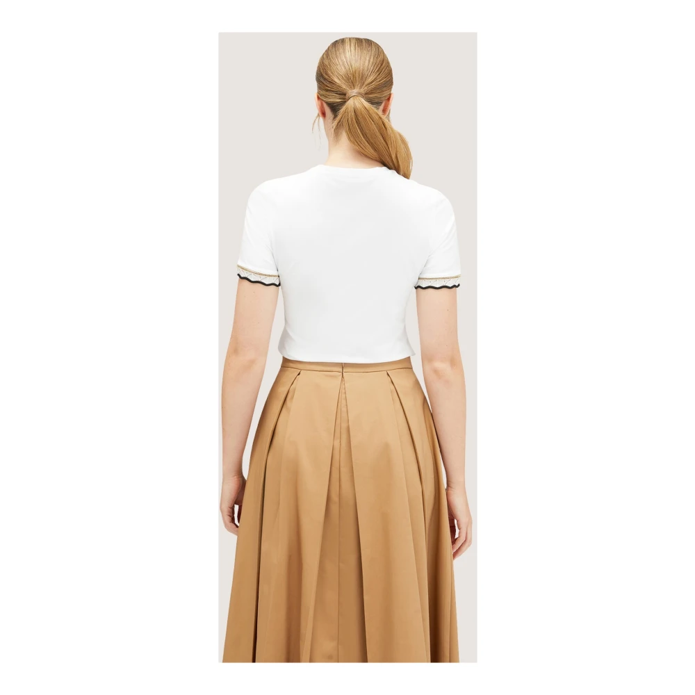 Motivi Lamé Gebreide Boord T-Shirt White Dames