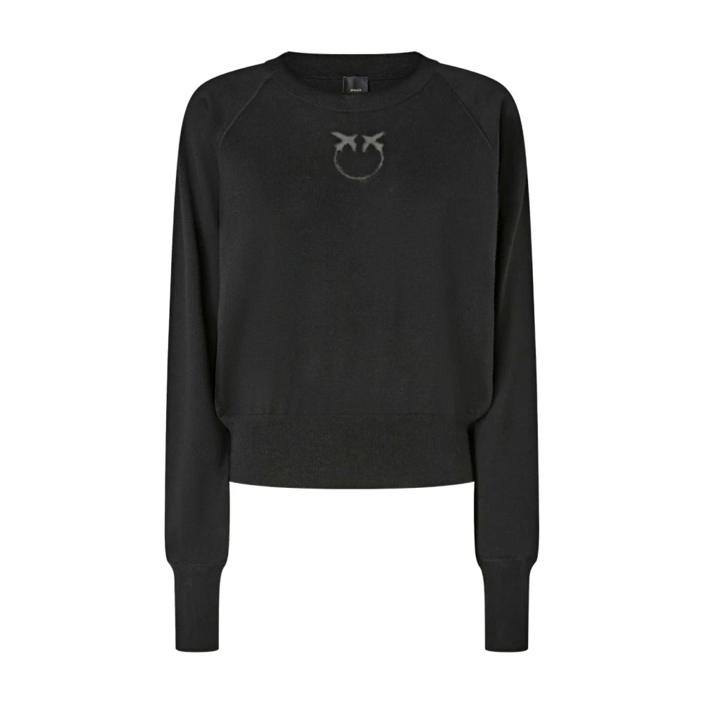 Pinko Women's Black Round-Neck Knitwear, Xs, Jumper With Love Birds Logo