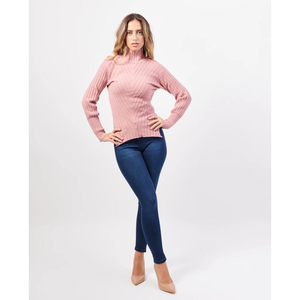 Jijil Roze Gebreide Trui met Hoge Hals Pink Dames