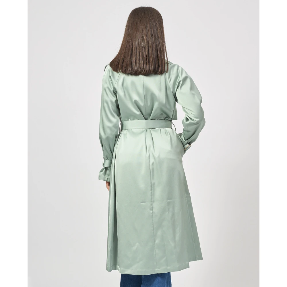 Fracomina Groene Lange Trenchcoat met Riem Green Dames