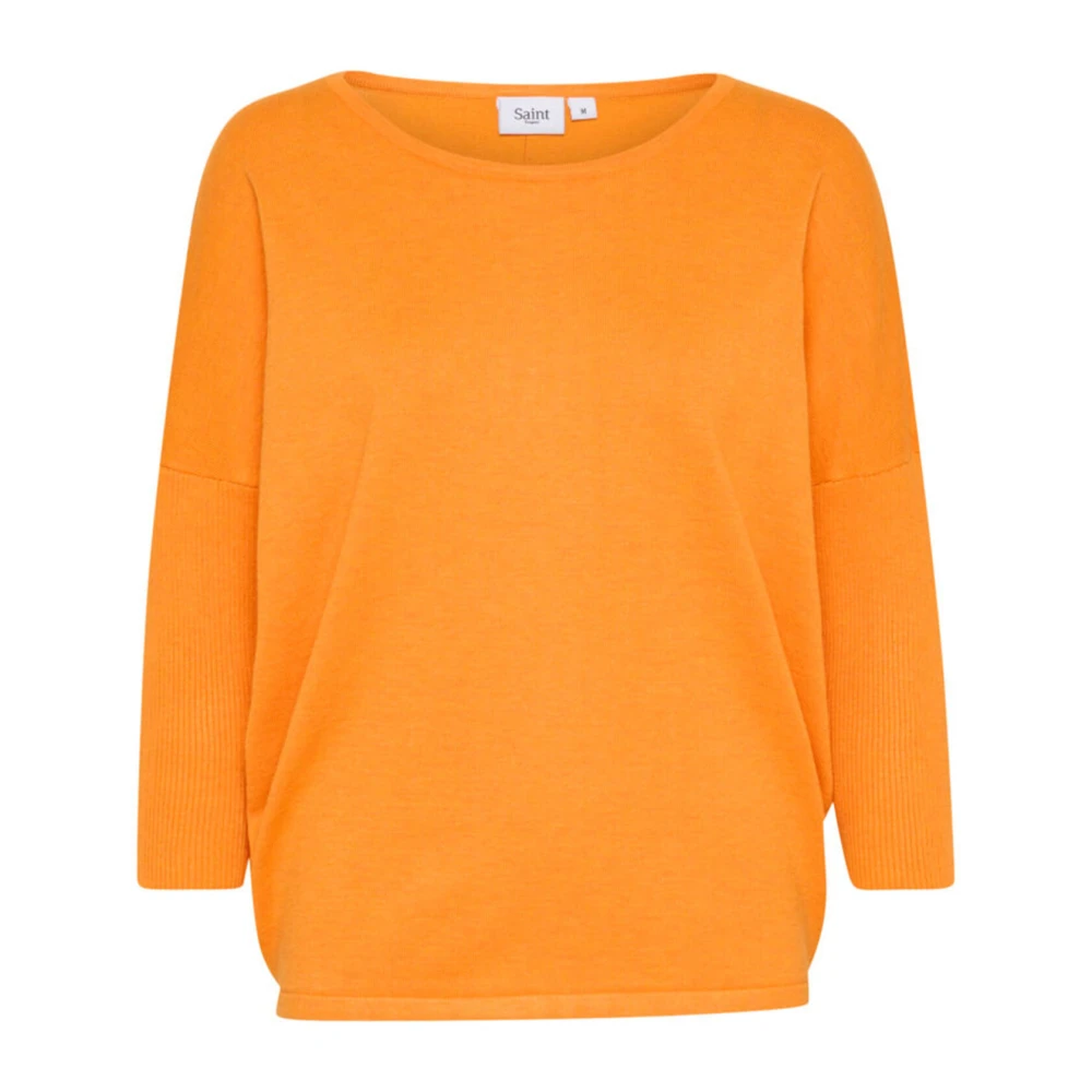 Saint Tropez Apricot Melange R-Neck Pullover Sweater Orange Dames