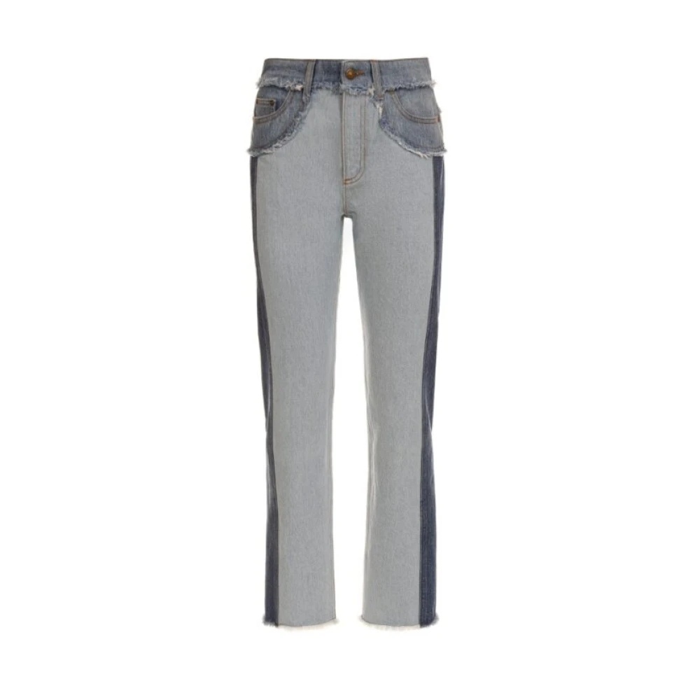 Chiara Ferragni Collection Patchwork Frayed Denim Jeans Blue Dames